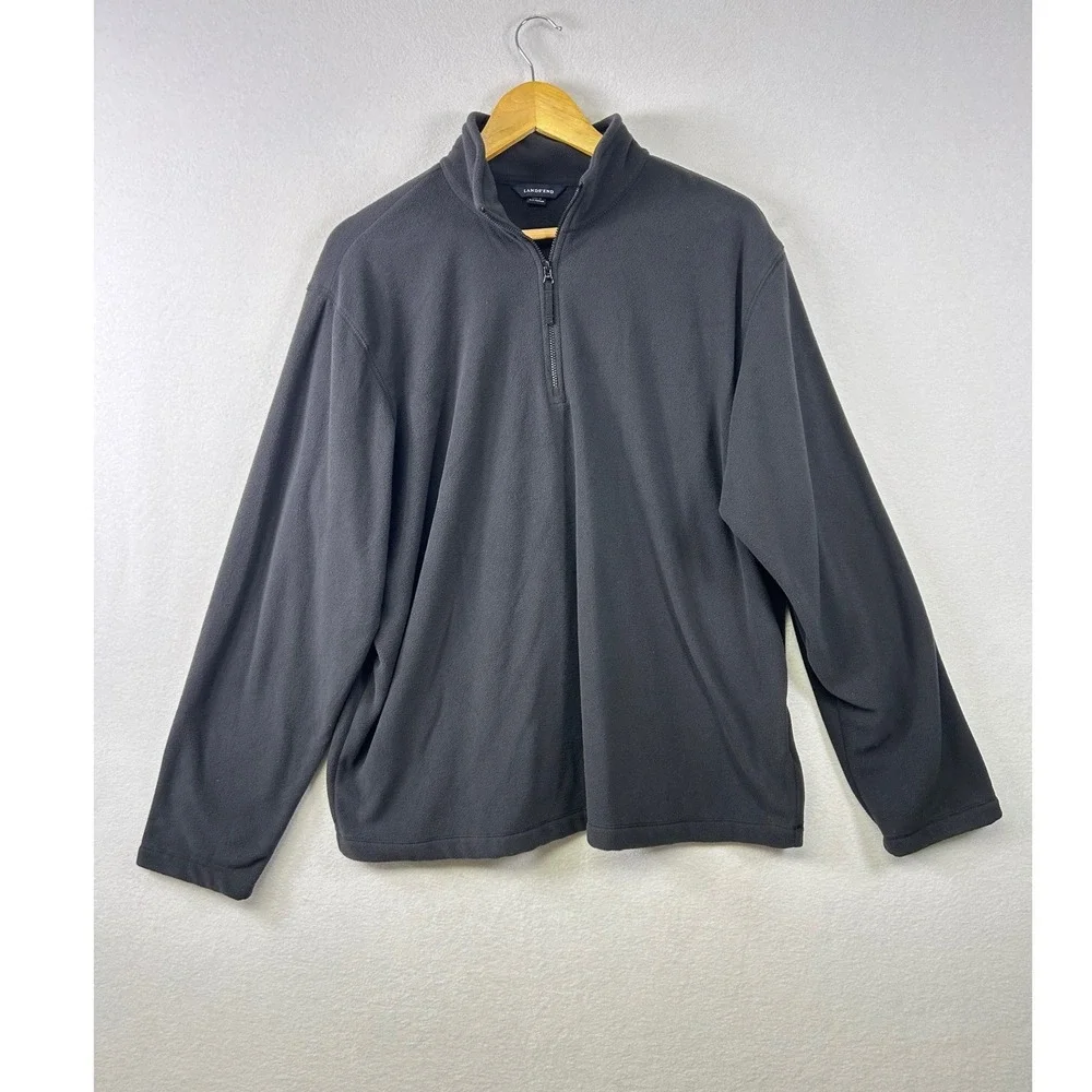 Lands‎ End Gray Fleece Quarter Zip Pullover Long Sleeve Men Size L